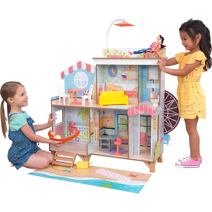 KidKraft 20053 Riesenrad Strandhaus Puppenhaus aus Holz, Multi, ab 3 Jahren – Bild 1
