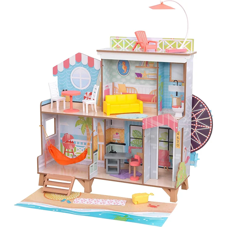KidKraft 20053 Riesenrad Strandhaus Puppenhaus aus Holz, Multi, ab 3 Jahren – Bild 3