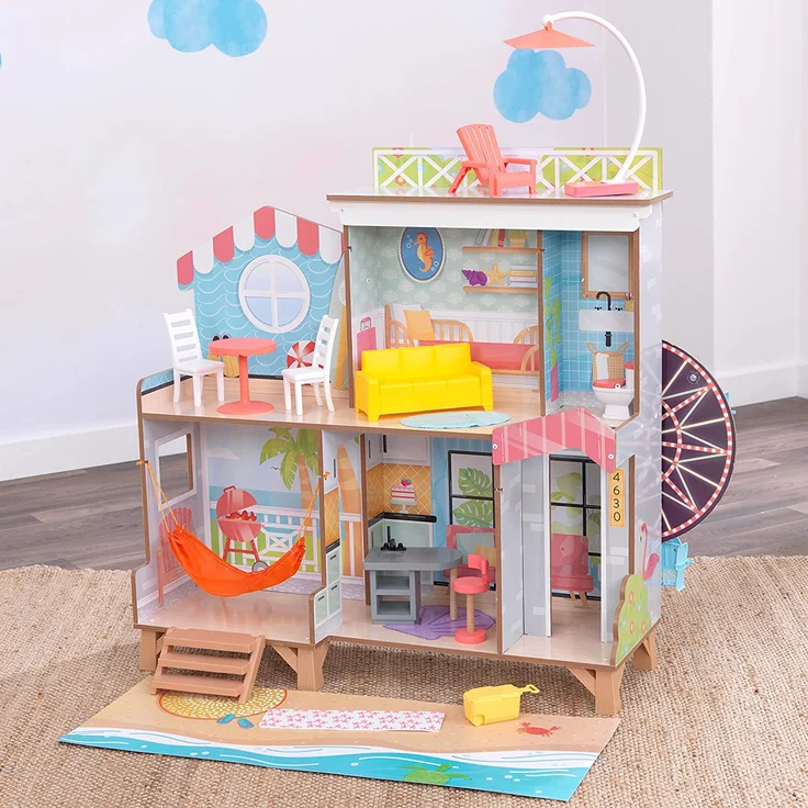 KidKraft 20053 Riesenrad Strandhaus Puppenhaus aus Holz, Multi, ab 3 Jahren – Bild 9