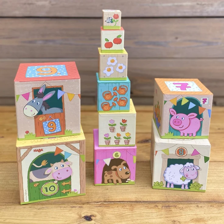 Haba 5879 Stapelwürfel 'Auf dem Land', lustiges Stapelspiel für Babys ab 1 Jahr, Stapelwürfel aus stabilem Karton, BPA-frei, Turm mit niedlichen Bauernhofmotiven - Preisvergleich – Bild 6