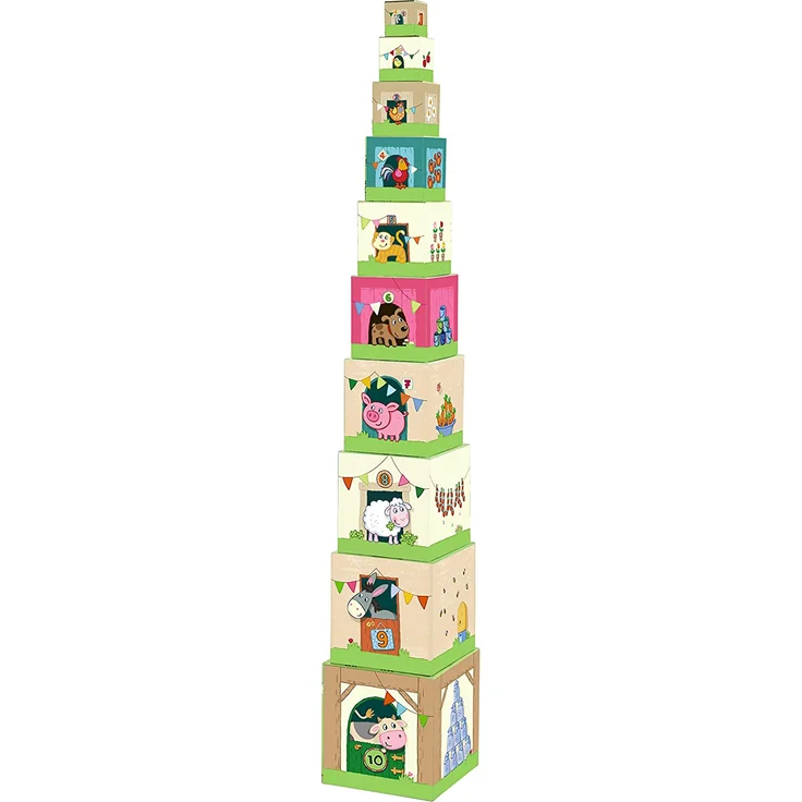 Haba 5879 Stapelwürfel 'Auf dem Land', lustiges Stapelspiel für Babys ab 1 Jahr, Stapelwürfel aus stabilem Karton, BPA-frei, Turm mit niedlichen Bauernhofmotiven - Preisvergleich – Bild 1