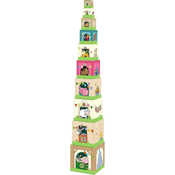 Haba 5879 Stapelwürfel 'Auf dem Land', lustiges Stapelspiel für Babys ab 1 Jahr, Stapelwürfel aus stabilem Karton, BPA-frei, Turm mit niedlichen Bauernhofmotiven - Preisvergleich