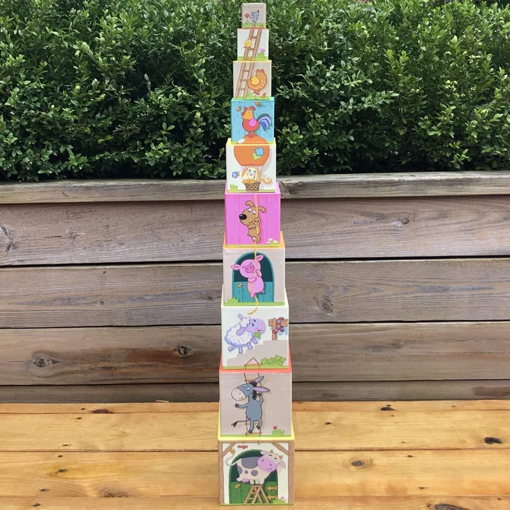 Haba 5879 Stapelwürfel 'Auf dem Land', lustiges Stapelspiel für Babys ab 1 Jahr, Stapelwürfel aus stabilem Karton, BPA-frei, Turm mit niedlichen Bauernhofmotiven - Preisvergleich – Bild 4