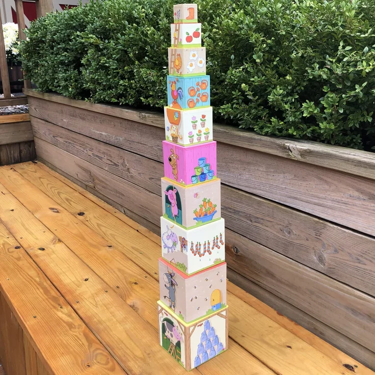 Haba 5879 Stapelwürfel 'Auf dem Land', lustiges Stapelspiel für Babys ab 1 Jahr, Stapelwürfel aus stabilem Karton, BPA-frei, Turm mit niedlichen Bauernhofmotiven - Preisvergleich – Bild 5