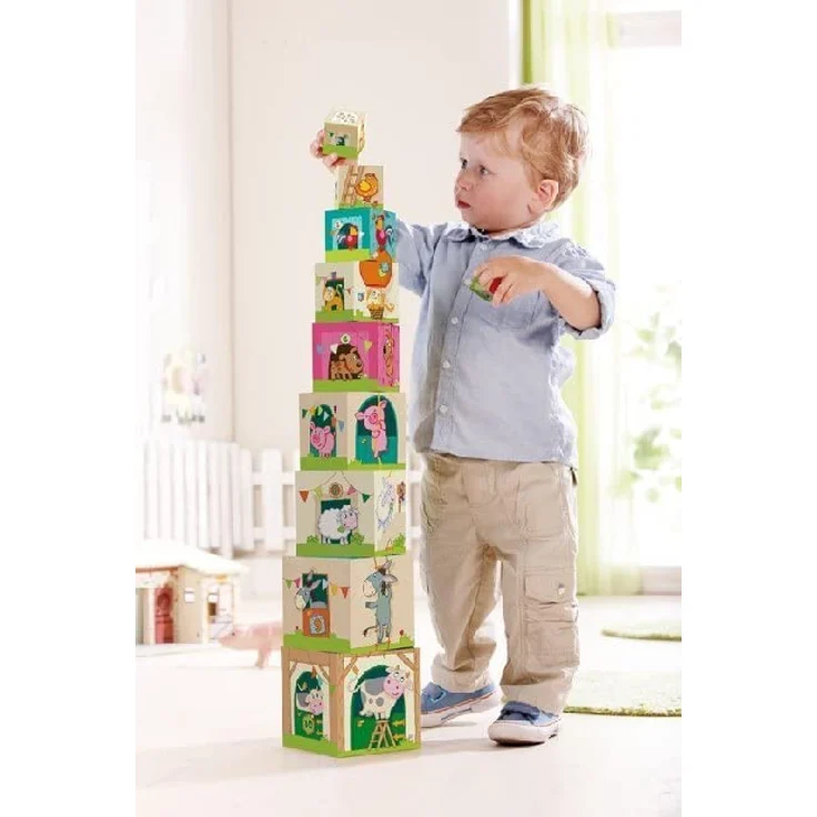 Haba 5879 Stapelwürfel 'Auf dem Land', lustiges Stapelspiel für Babys ab 1 Jahr, Stapelwürfel aus stabilem Karton, BPA-frei, Turm mit niedlichen Bauernhofmotiven - Preisvergleich – Bild 11