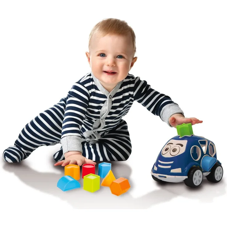 Jamara 460291 Kinderlernspiel Formauto blau-Nachziehauto, fördert Spielspaß & Feinmotorik, Steckspiel mit 10 Elementen in insgesamt 5 verschiedenen Formen & Farben, Heckklappe öffnen