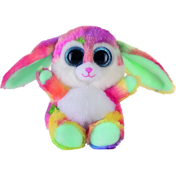 Bauer Spielwaren "Blickfänger Glitter" Hase: Flauschiges Kuscheltier mit Glitzer-Augen, ideal auch als Smartphone-Halter, 15 cm, türkis-bunt (14235)