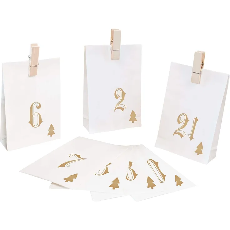 pajoma Adventskalender Simple, 1 x 24 Tüten zum Befüllen, inkl. Klammern