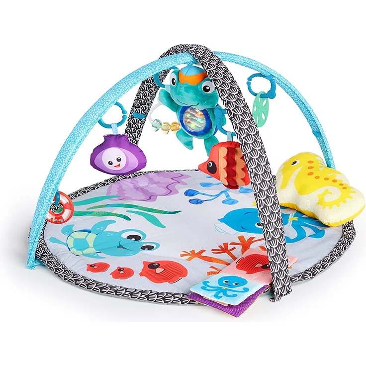 Baby Einstein Sea Friends Spieldecke mit Spielbogen, abnehmbaren Spielzeugen, Stützkissen und Musik, maschinenwaschbar