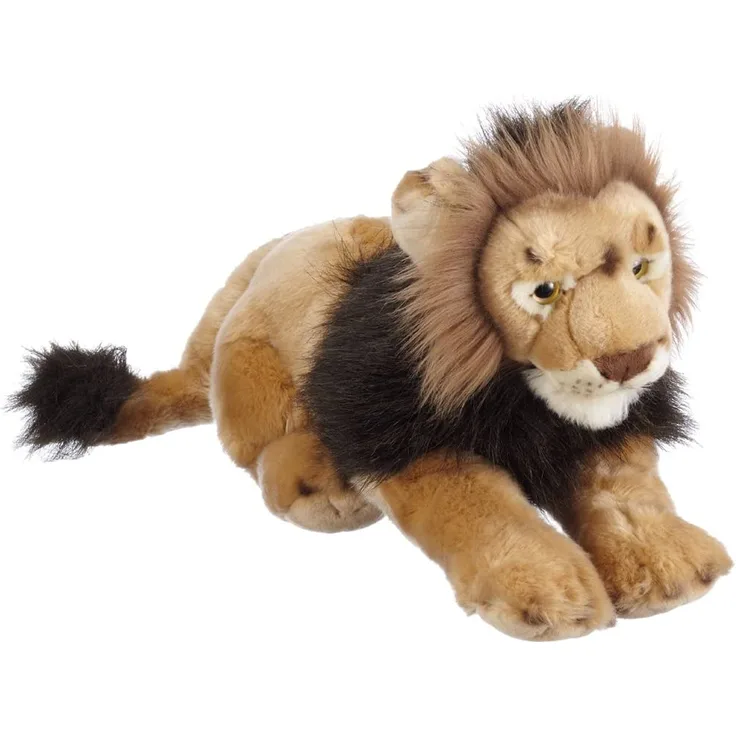 Bauer Spielwaren "Blickfänger" Jaquard Löwe liegend Plüschtier: Naturgetreues Kuscheltier, extraweich, ideal auch als Geschenk, 36 cm, beige-schwarz (14130)
