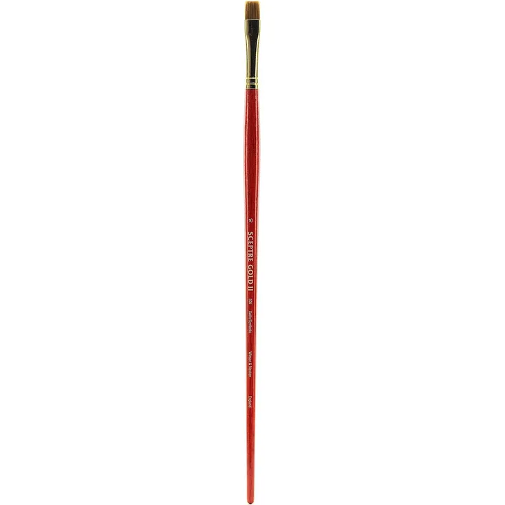 Winsor & Newton 5185710 Sceptre Gold II Künstler Aquarellpinsel mit hoher Farbtragekapazitat & exzellenter Sprungkraft, Serie 505 - Flachpinsel, langer Stiel, Nr.10 - 9mm