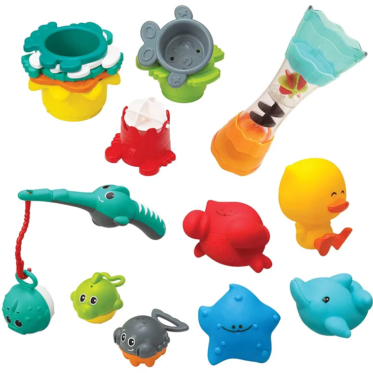 Infantino Splish & Splash Wasserspiel Set 17 teiliges Badespielzeugset fördert zählen, stapeln, Hand-Augen-Koordination, Mehrfarbig