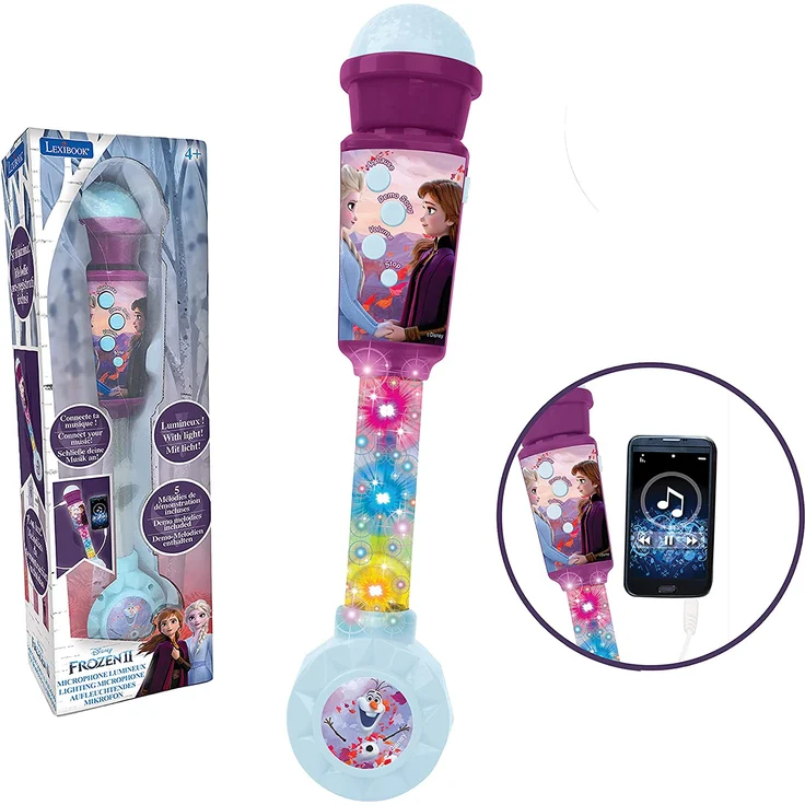 Lexibook MIC90FZ Disney Frozen Die Eiskönigin Aufleuchtendes Mikrofon für Kinder, musikalisches Spiel, integrierte Lautsprecher, lichteffekte, Audiokabel-Stecker, lila/blau – Bild 2