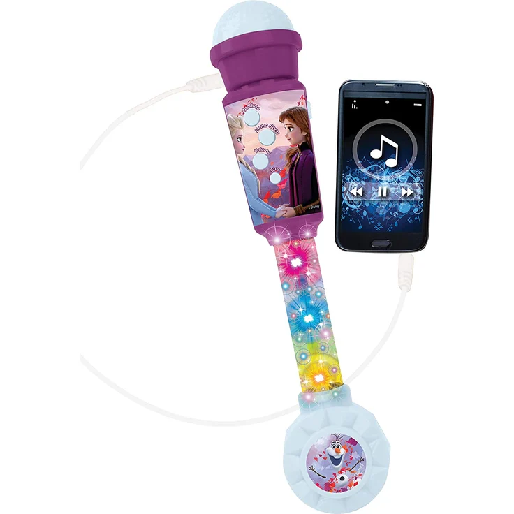 Lexibook MIC90FZ Disney Frozen Die Eiskönigin Aufleuchtendes Mikrofon für Kinder, musikalisches Spiel, integrierte Lautsprecher, lichteffekte, Audiokabel-Stecker, lila/blau – Bild 3
