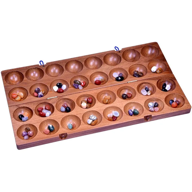 Hus - 2. Wahl - für 2 Spieler - Spielfeld 25 x 44 cm - Bao - Kalaha - Bohnenspiel - Muschelspiel - Edelsteinspiel - Steinchenspiel aus Samena-Holz inkl. Edelsteinen