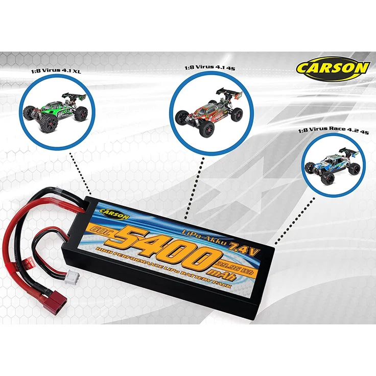 Carson 500608234 7,4V/5400mAh 60C LiPO Race Akku T-Pl. HC – Bild 3