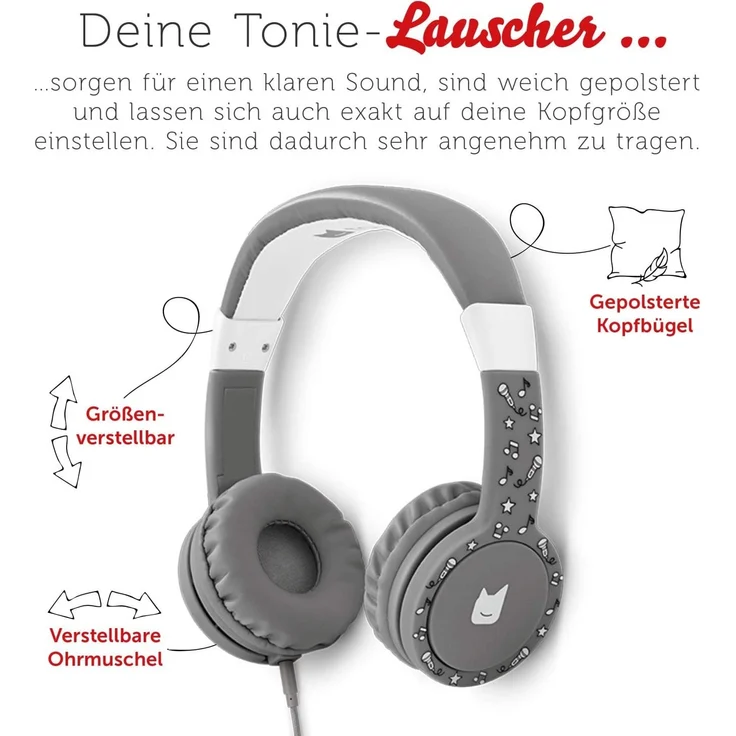 Tonies 'Tonie-Lauscher' Anthrazit/Grau, Kinder-Kopfhörer passend zur Toniebox, Lautstärke reguliert, abnehmbares Kabel, größenverstellbar, bewegliche Ohrmuscheln – Bild 9