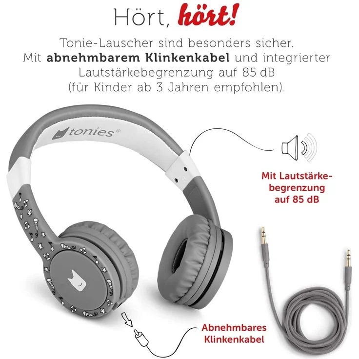 Tonies 'Tonie-Lauscher' Anthrazit/Grau, Kinder-Kopfhörer passend zur Toniebox, Lautstärke reguliert, abnehmbares Kabel, größenverstellbar, bewegliche Ohrmuscheln – Bild 11