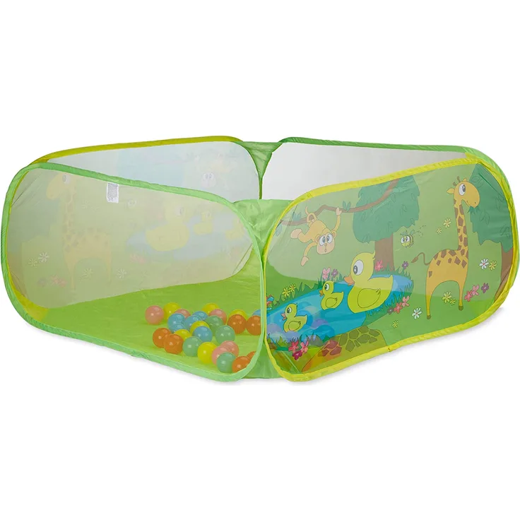 Relaxdays Bällebad Baby, quadratischer Bällepool mit 50 Bällen, Popup-Bällebecken HxB 50x110cm, BPA frei, ab 6 M., bunt
