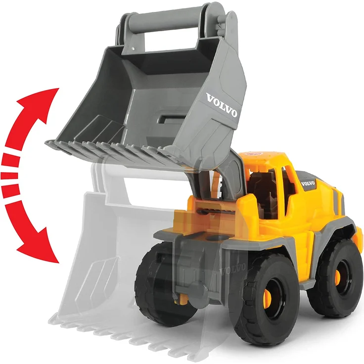 Dickie Toys Volvo Heavy Mack Truck, großer LKW mit 2 Volvo Fahrzeugen auf Anhänger, Bagger & Radlader, Anhänger zum Abkoppeln, Licht & Sound, inkl. Batterien, 70 cm groß, gelb - Preisvergleich – Bild 4