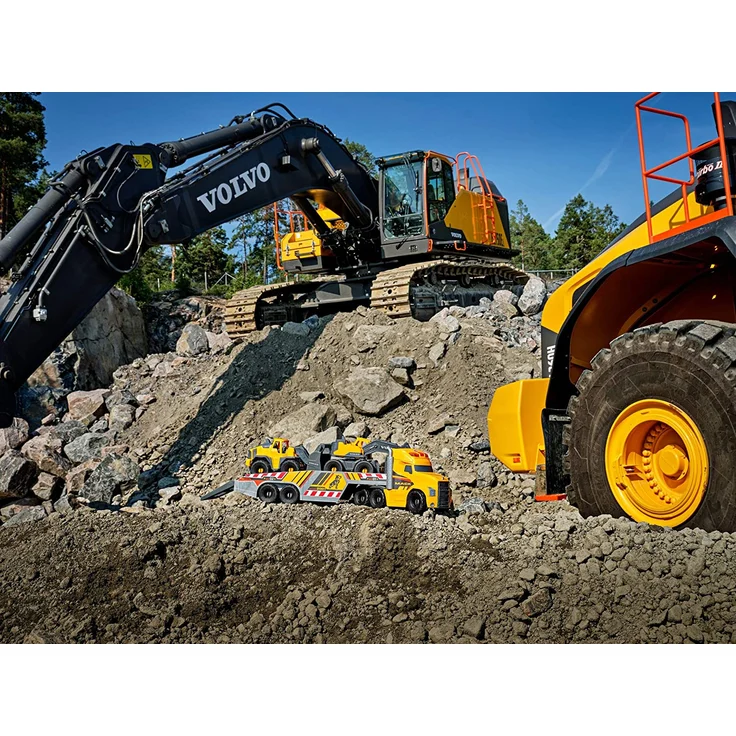 Dickie Toys Volvo Heavy Mack Truck, großer LKW mit 2 Volvo Fahrzeugen auf Anhänger, Bagger & Radlader, Anhänger zum Abkoppeln, Licht & Sound, inkl. Batterien, 70 cm groß, gelb - Preisvergleich – Bild 9