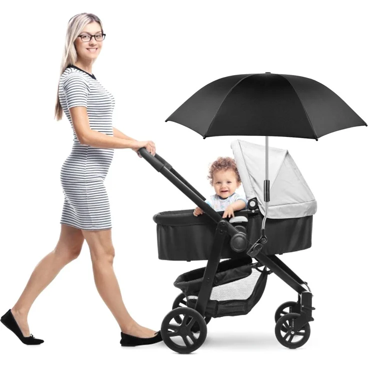 Baby Kinderwagen Regenschirm 73cm Durchmesser Universal Sonnenschirm Buggy Kinderwagen 50+ UV-Sonnenschutz mit Einem Regenschirmgriff- Grau – Bild 6