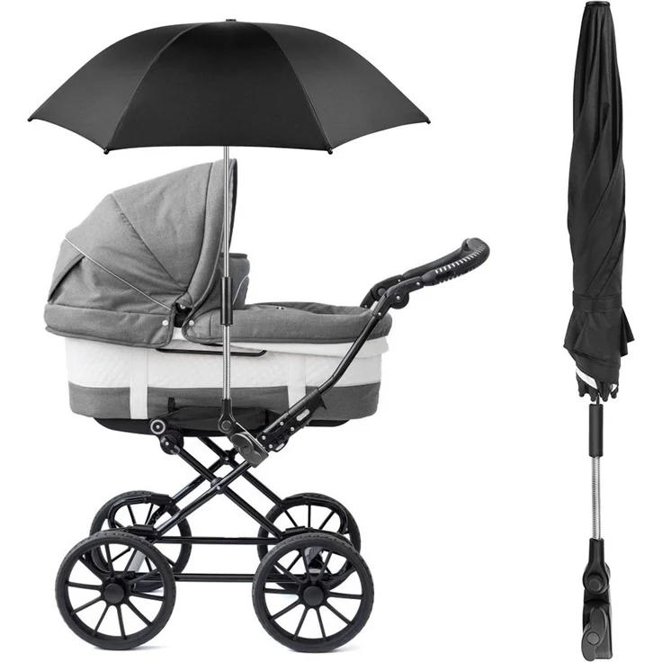 Baby Kinderwagen Regenschirm 73cm Durchmesser Universal Sonnenschirm Buggy Kinderwagen 50+ UV-Sonnenschutz mit Einem Regenschirmgriff- Grau – Bild 5