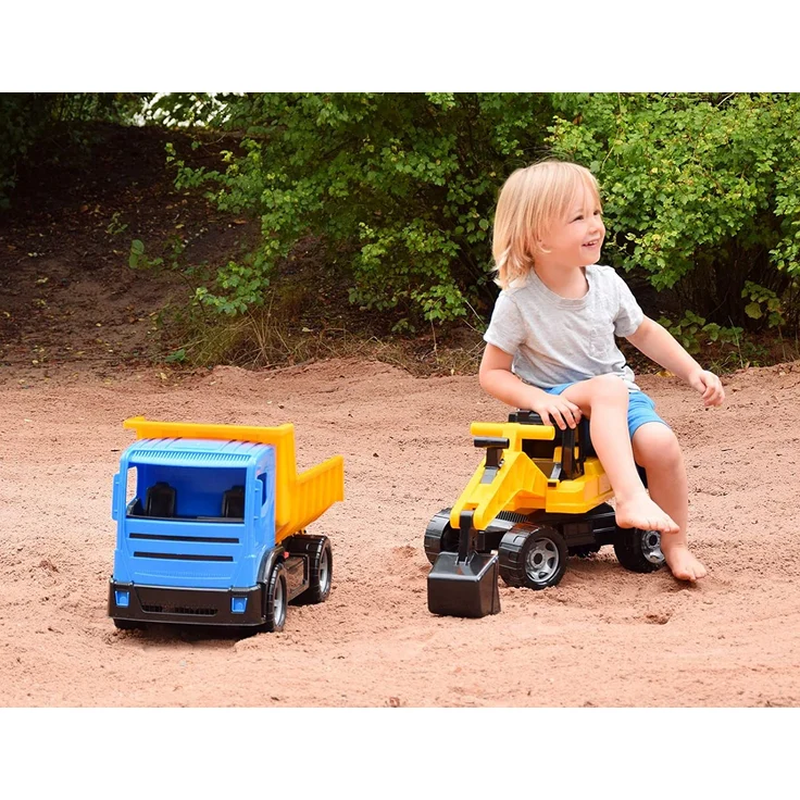 Lena 02047 Starke Riesen Bagger, Baufahrzeug ca. 80 cm, Giga Trucks Schaufelbagger mit 2 Stahlachsen, großer Spielzeugbagger in gelb und schwarz, Baggerfahrzeug für Kinder bis max. 25 kg, 70 cm - Preisvergleich – Bild 4