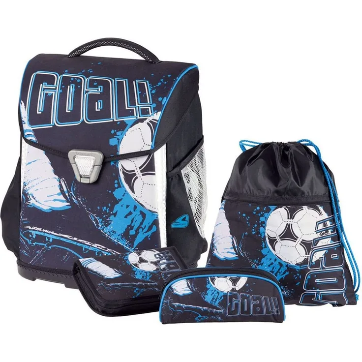 Schneiders Vienna Schulrucksack-Set 4tlg. Soft - Motiv: Goal, 40 cm, 21 Liter, 1 kg - Farbe: schwarz,blau, mit reflektierenden Elementen