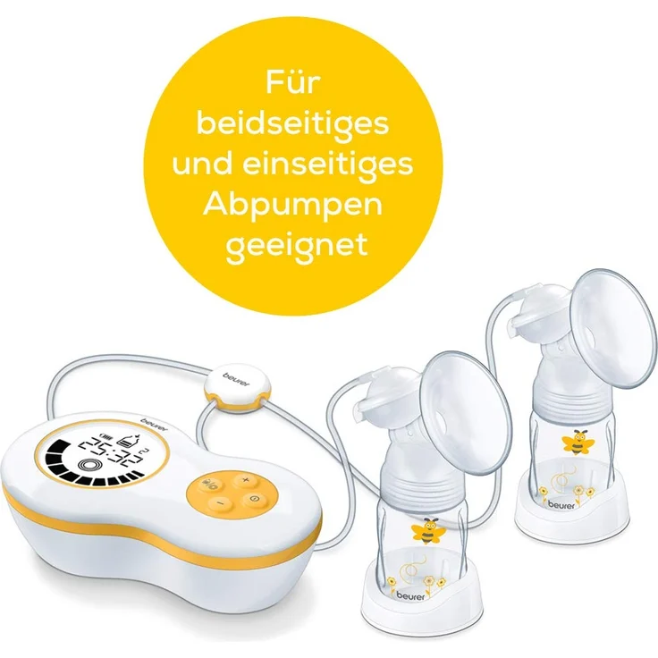 Beurer BY 70 Dual elektrische Doppel-Milchpumpe, mit 10 Stimulations- und Abpumpstufen, zwei Fläschchen, Aufbewahrungstasche, Memory-Funktion, angenehmes Silikonkissen, Avent- und NUK-Adapter – Bild 3