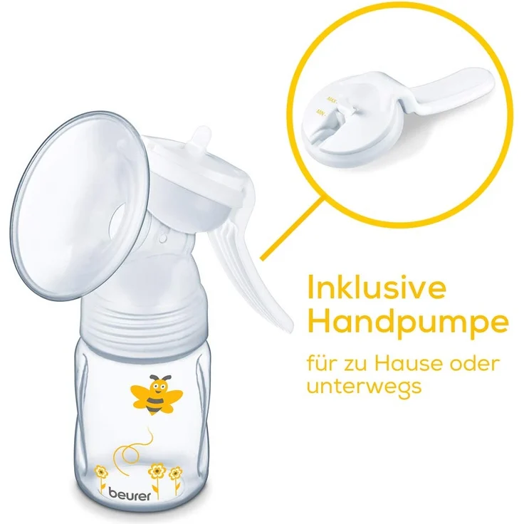 Beurer BY 70 Dual elektrische Doppel-Milchpumpe, mit 10 Stimulations- und Abpumpstufen, zwei Fläschchen, Aufbewahrungstasche, Memory-Funktion, angenehmes Silikonkissen, Avent- und NUK-Adapter – Bild 8