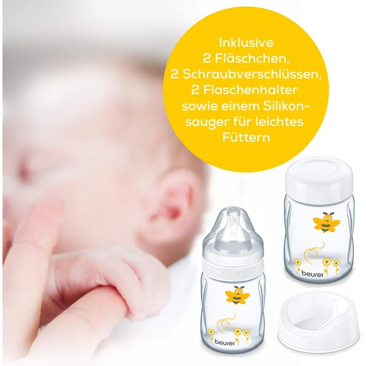 Beurer BY 70 Dual elektrische Doppel-Milchpumpe, mit 10 Stimulations- und Abpumpstufen, zwei Fläschchen, Aufbewahrungstasche, Memory-Funktion, angenehmes Silikonkissen, Avent- und NUK-Adapter – Bild 6