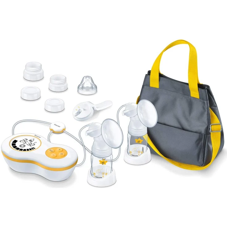 Beurer BY 70 Dual elektrische Doppel-Milchpumpe, mit 10 Stimulations- und Abpumpstufen, zwei Fläschchen, Aufbewahrungstasche, Memory-Funktion, angenehmes Silikonkissen, Avent- und NUK-Adapter – Bild 1