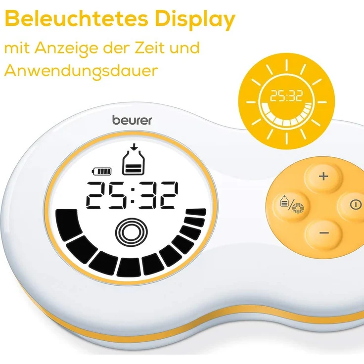 Beurer BY 70 Dual elektrische Doppel-Milchpumpe, mit 10 Stimulations- und Abpumpstufen, zwei Fläschchen, Aufbewahrungstasche, Memory-Funktion, angenehmes Silikonkissen, Avent- und NUK-Adapter – Bild 4