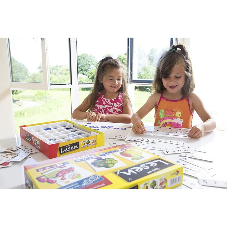Noris 606076340 Spaß am Lesen, Kinder Lernspiel zum Lesenlernen, Wort, Bildlesekarten und Buchstabensteine für Kindergarten, 1 und 2 Schulstufe, 1-4 Spieler, ab 5 Jahren – Bild 5