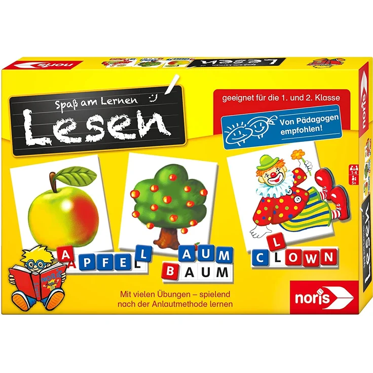 Noris 606076340 Spaß am Lesen, Kinder Lernspiel zum Lesenlernen, Wort, Bildlesekarten und Buchstabensteine für Kindergarten, 1 und 2 Schulstufe, 1-4 Spieler, ab 5 Jahren – Bild 6