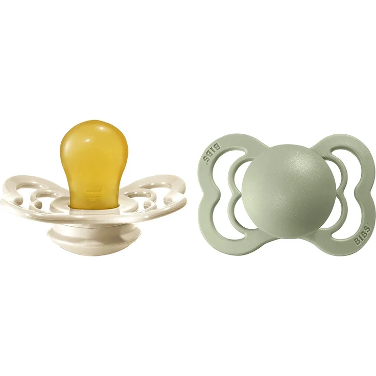 BIBS Supreme Schnuller 2er-Pack, BPA-frei, Symmetrischer Nippel. Naturkautschuk / Latex, Hergestellt in Dänemark. 0-6 Monate (2er Pack), Ivory / Sage – Bild 1
