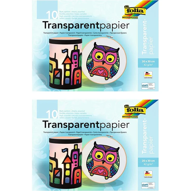 folia 888 - Transparentpapier im Heft, Drachenpapier, ca. 20 x 30 cm, 10 Blatt sortiert in 10 Farben, 42 g/qm, durchschimmernd, zum Basteln von Windlichtern, Laternen, Fensterbildern, und vielem mehr – Bild 1