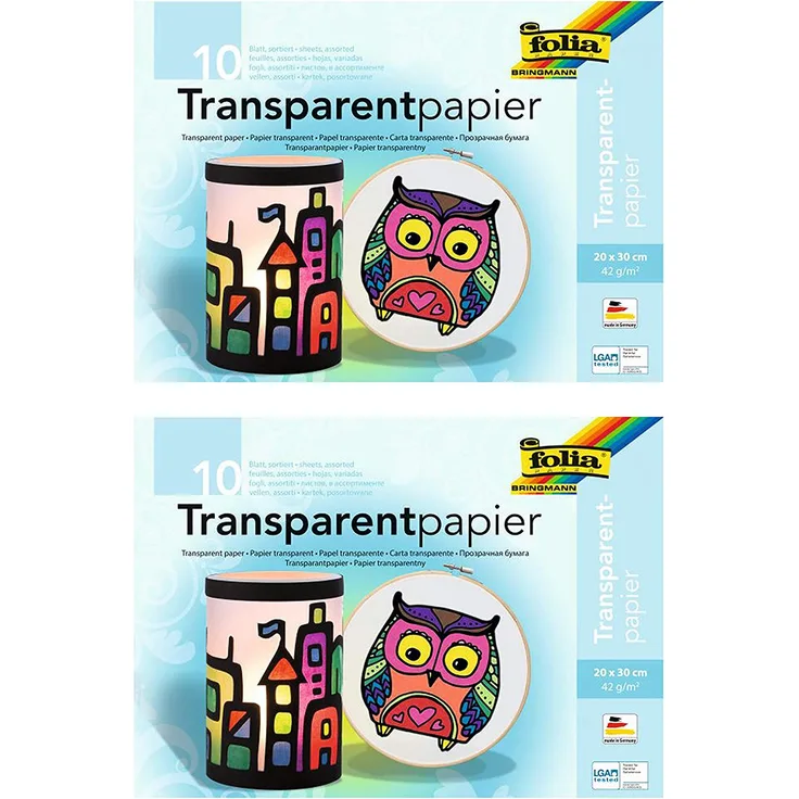 folia 888 - Transparentpapier im Heft, Drachenpapier, ca. 20 x 30 cm, 10 Blatt sortiert in 10 Farben, 42 g/qm, durchschimmernd, zum Basteln von Windlichtern, Laternen, Fensterbildern, und vielem mehr