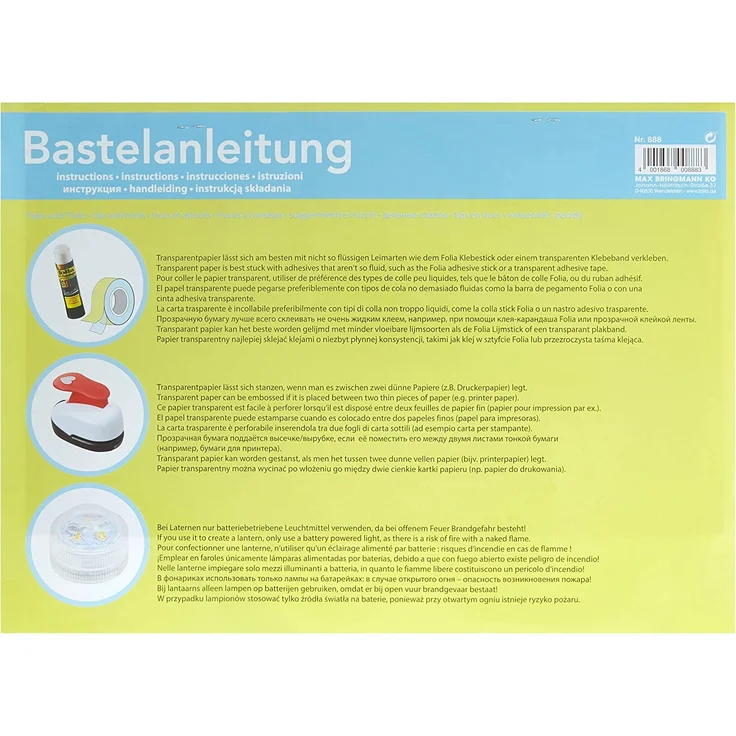 folia 888 - Transparentpapier im Heft, Drachenpapier, ca. 20 x 30 cm, 10 Blatt sortiert in 10 Farben, 42 g/qm, durchschimmernd, zum Basteln von Windlichtern, Laternen, Fensterbildern, und vielem mehr – Bild 5