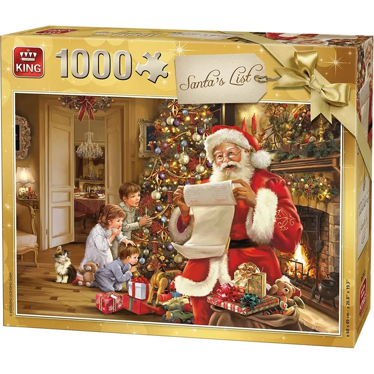KING 5767 Puzzle Weihnachtsmann Liste 1000 Teile, vollfarbig, 68 x 49 cm