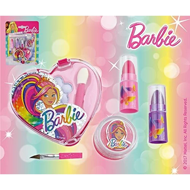 Happy People 52007 Barbie Schminkset Herz Look, für Mädchen, zum Aufklappen, Make-Up Zubehör – Bild 3