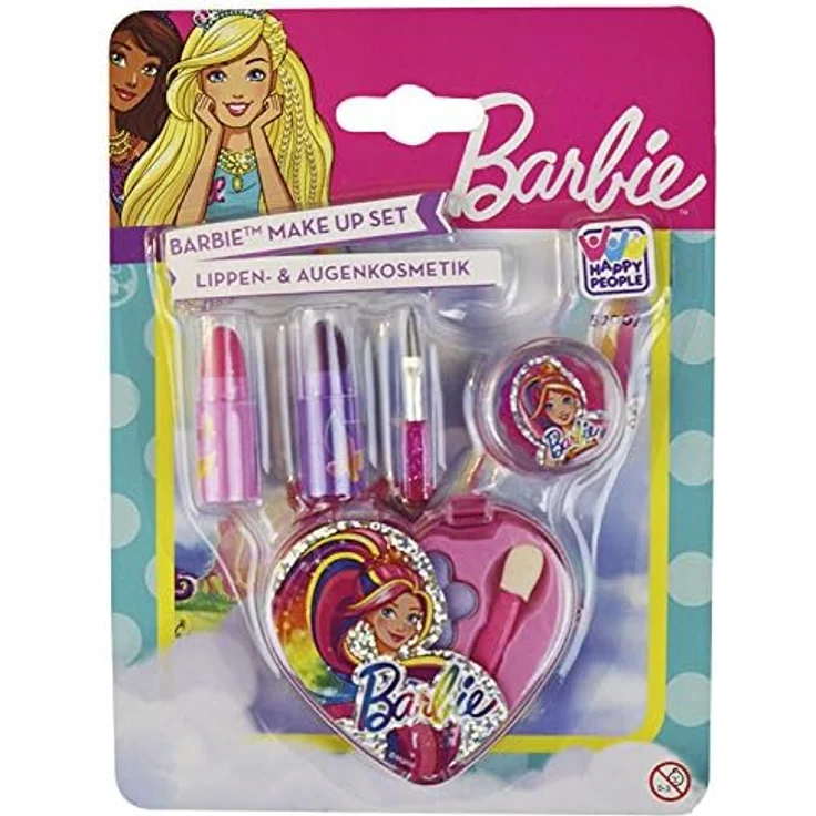 Happy People 52007 Barbie Schminkset Herz Look, für Mädchen, zum Aufklappen, Make-Up Zubehör – Bild 2