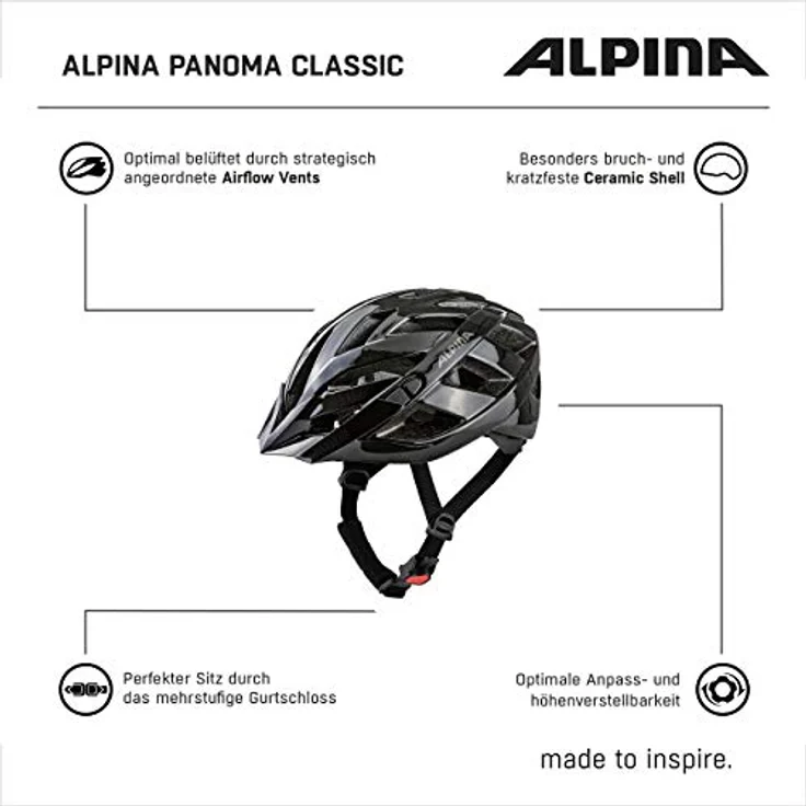 Alpina Panoma Classic Black, Größe 52 - 57 cm - Fahrradhelm, Farbe Schwarz – Bild 5