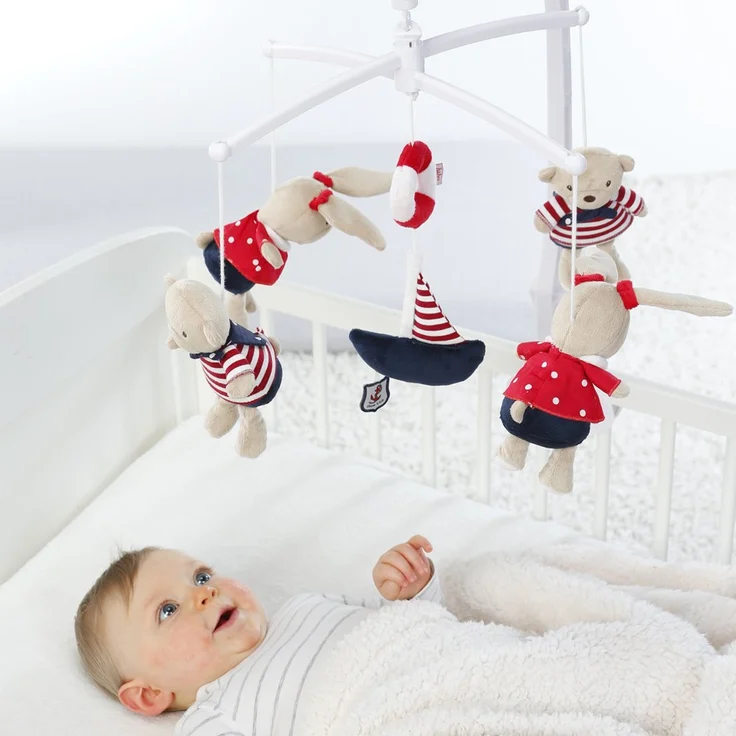 Fehn 078190 Musik-Mobile Ocean Club – Spieluhr-Mobile mit Teddys im Matrosenlook zum Lauschen & Staunen – Zum Befestigen am Bett für Babys von 0-5 Monaten – Höhe: 65 cm, ø 40 cm – Bild 2