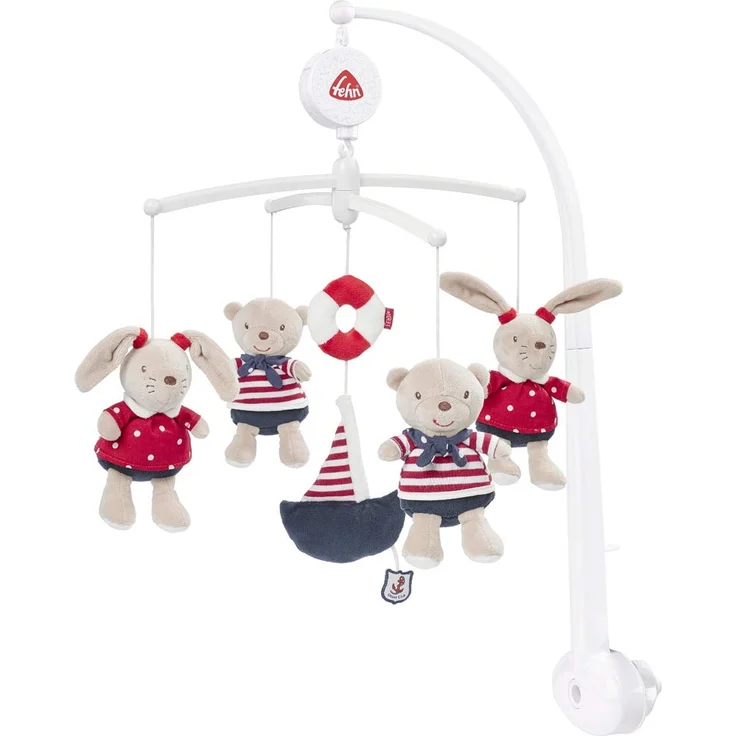 Fehn 078190 Musik-Mobile Ocean Club – Spieluhr-Mobile mit Teddys im Matrosenlook zum Lauschen & Staunen – Zum Befestigen am Bett für Babys von 0-5 Monaten – Höhe: 65 cm, ø 40 cm – Bild 1