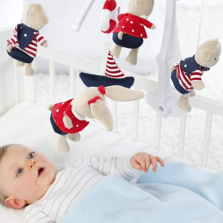 Fehn 078190 Musik-Mobile Ocean Club – Spieluhr-Mobile mit Teddys im Matrosenlook zum Lauschen & Staunen – Zum Befestigen am Bett für Babys von 0-5 Monaten – Höhe: 65 cm, ø 40 cm – Bild 4