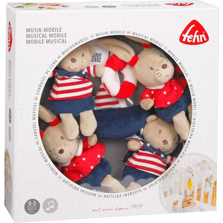 Fehn 078190 Musik-Mobile Ocean Club – Spieluhr-Mobile mit Teddys im Matrosenlook zum Lauschen & Staunen – Zum Befestigen am Bett für Babys von 0-5 Monaten – Höhe: 65 cm, ø 40 cm – Bild 7