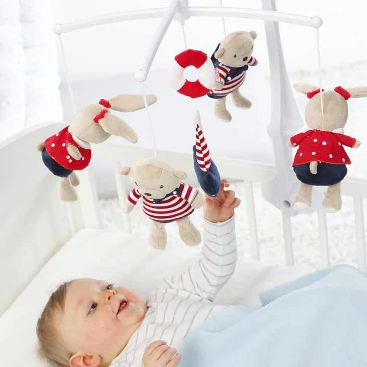 Fehn 078190 Musik-Mobile Ocean Club – Spieluhr-Mobile mit Teddys im Matrosenlook zum Lauschen & Staunen – Zum Befestigen am Bett für Babys von 0-5 Monaten – Höhe: 65 cm, ø 40 cm – Bild 3