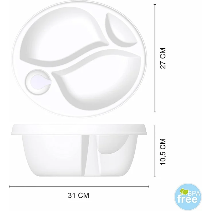 Waschschüssel Baby für Wickeltisch, 3 Kammern, zum leichten Babywaschen ab 0 Monaten, weiß, oval – Bild 2